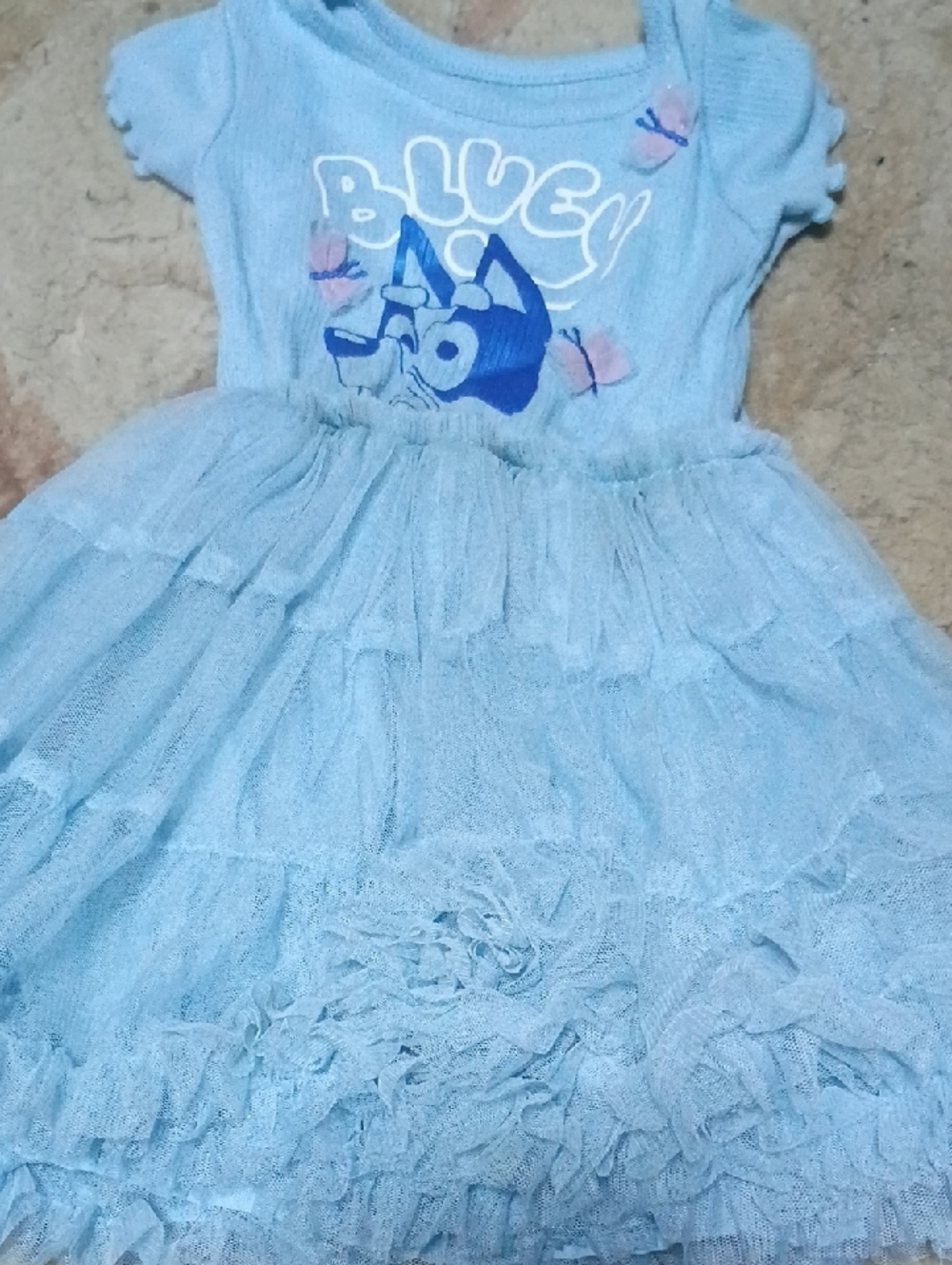 Light Blue Tulle Tiered Dress with Character Graphic